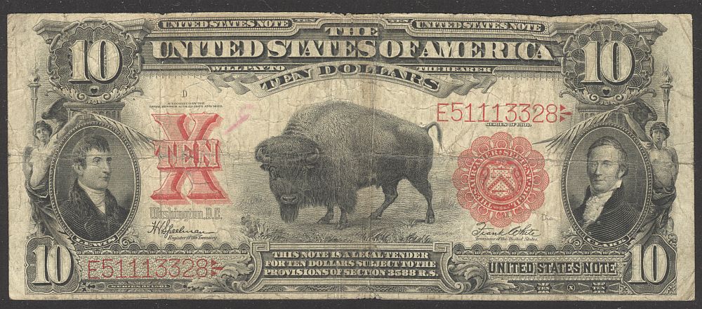 Fr.122, 1901 $10 Legal Tender "Bison" Note, E51113328, Fine